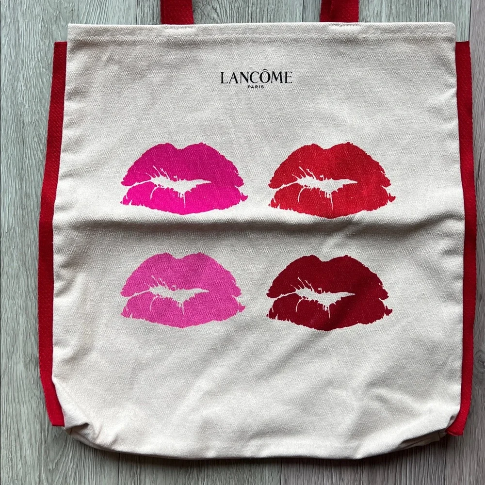 Lancôme Paris Red and Pink Kiss Print Tote Bag Canvas